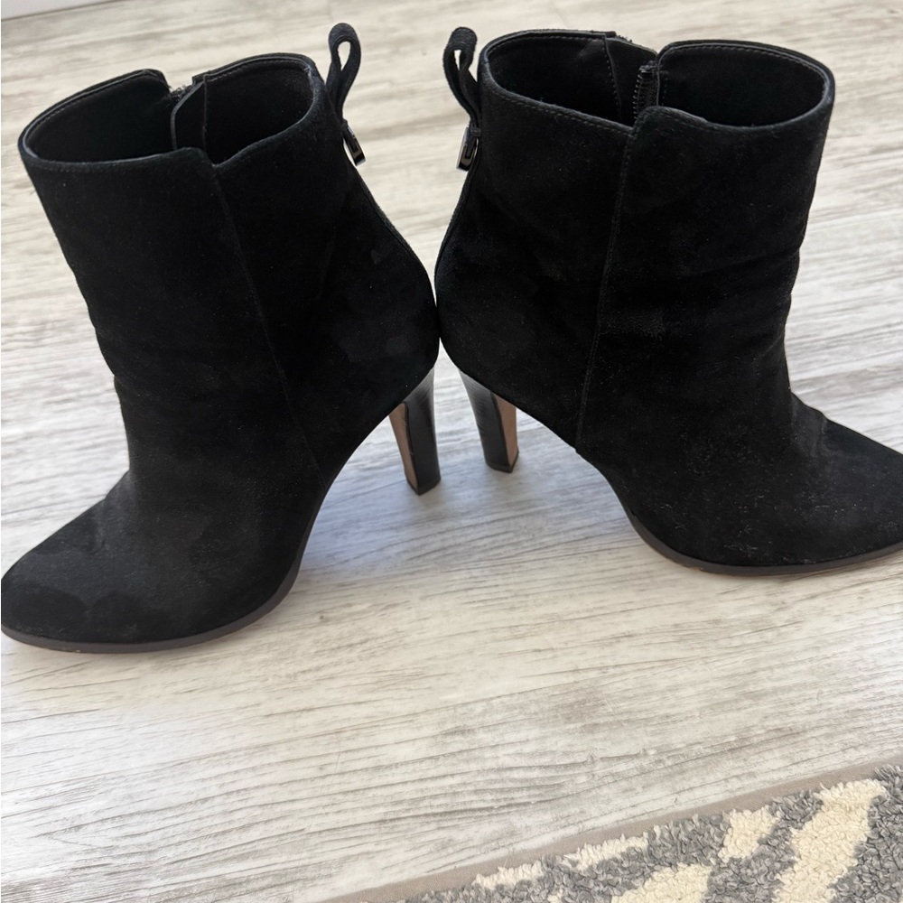 Coach Black Suede Ankle Booties with Block Heel